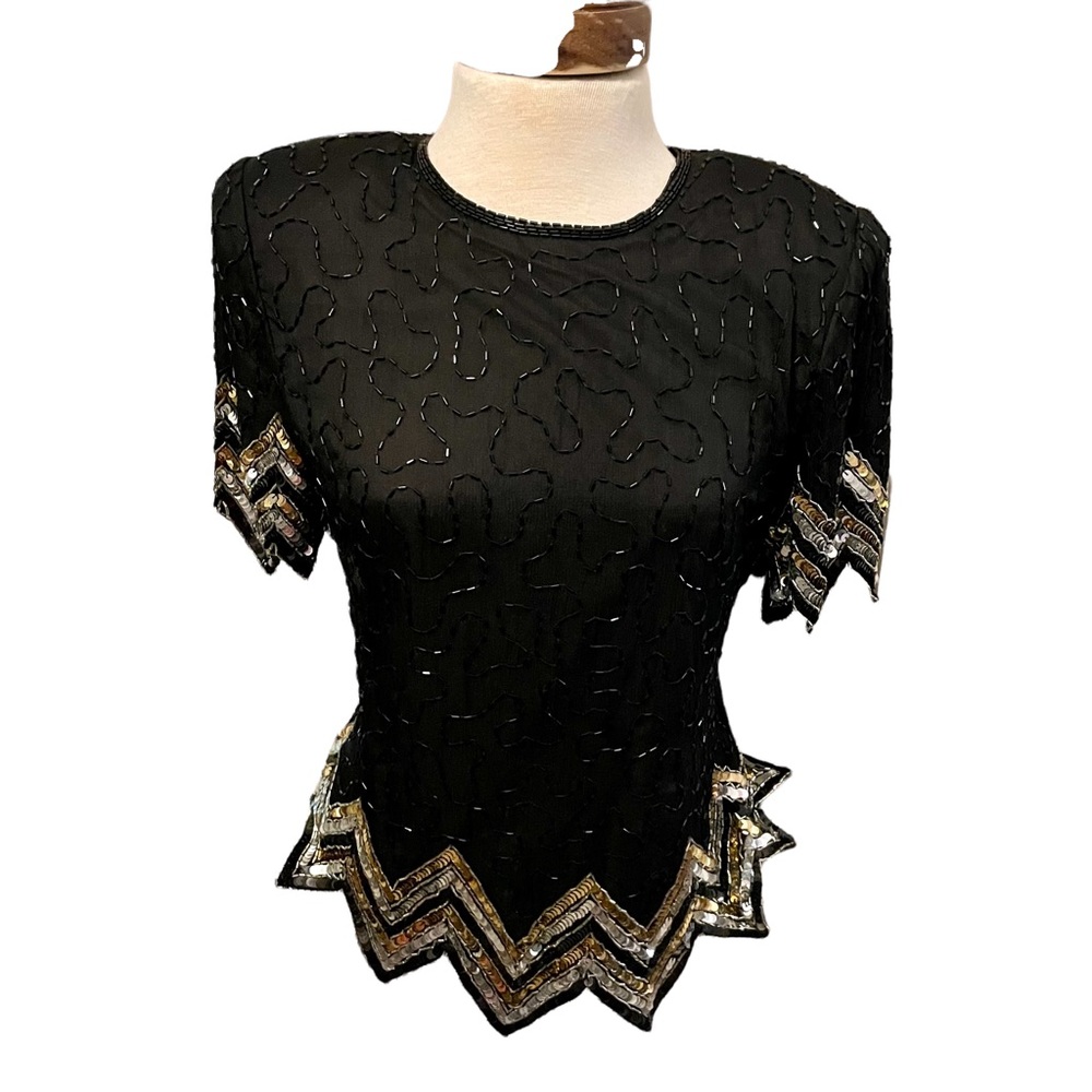 Vintage Scala Sequin Beaded Silk Top size PL